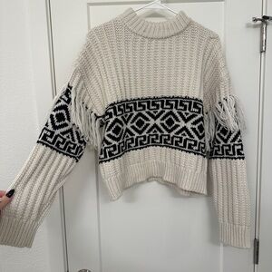 H&M Cream and Black Geometric Turtleneck Sweater